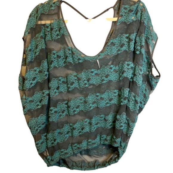 Free People Tops - Free People Women's Lace Sheer top Size Large blue gray boho cover up